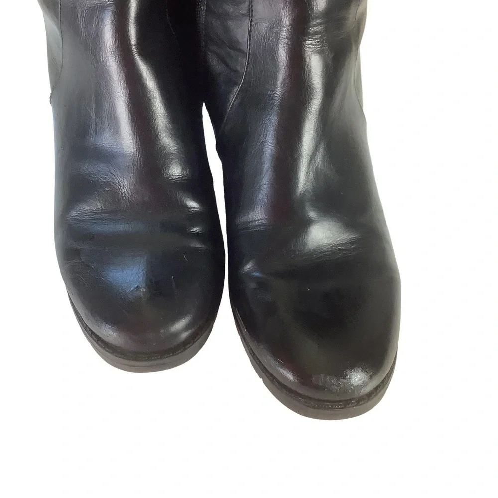 Over the Knee Black Faux Leather Boots Size 9 Thigh High Chunky Heel Fall Trend